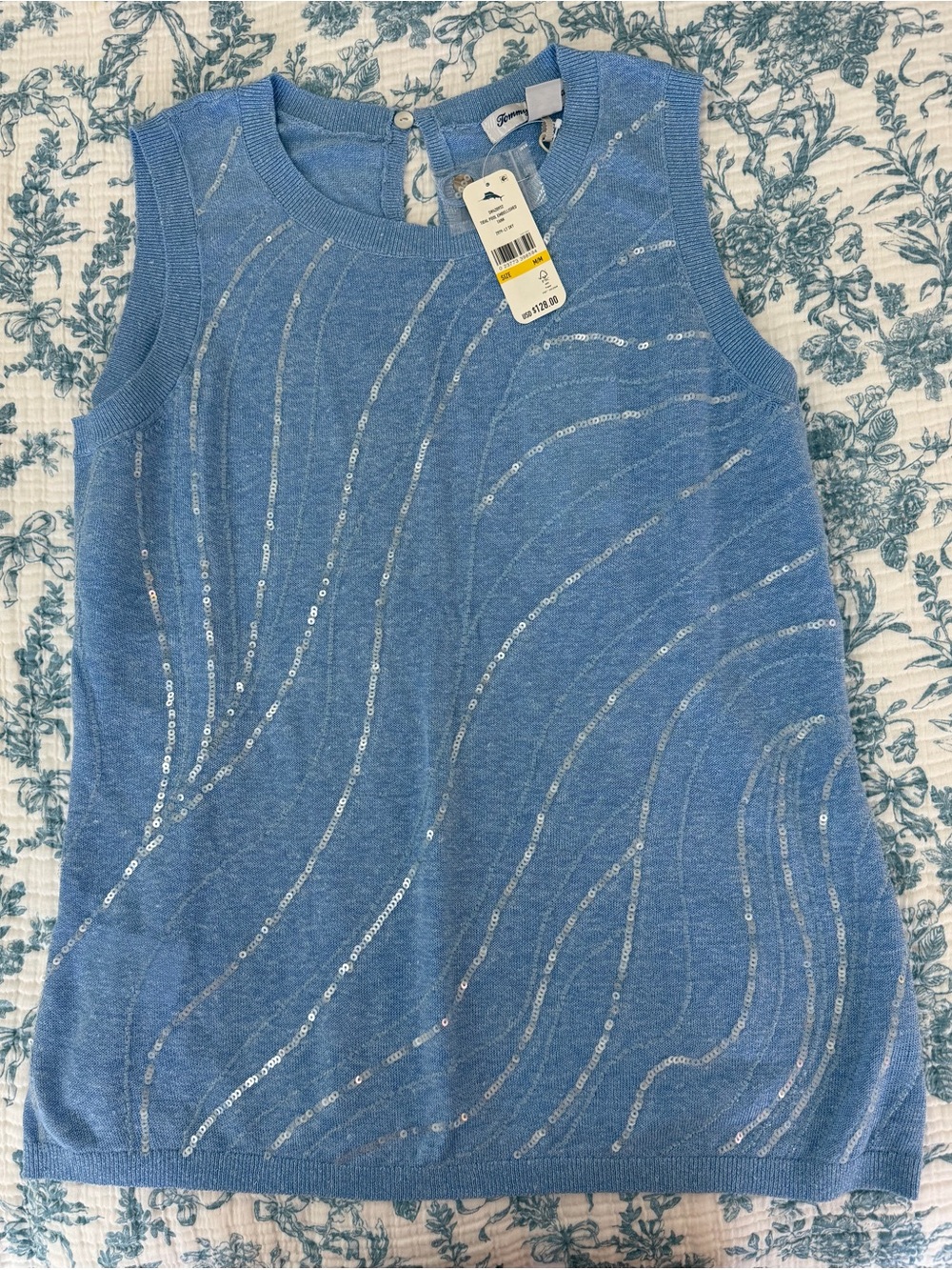 Tommy Bahama Blue Sequin Wave Tank Top